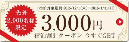 先着2,000名様限定　対象のプリンスホテルで年末年始に使える、3,000円宿泊割引クーポン　今すぐGET!