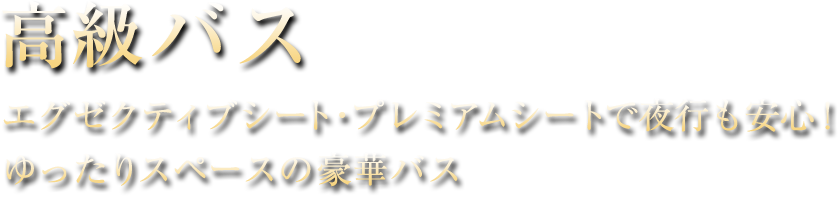 高級バス　エグゼクティブ・プレミアムシートで夜行でも安心！ゆったりスペースの豪華バス