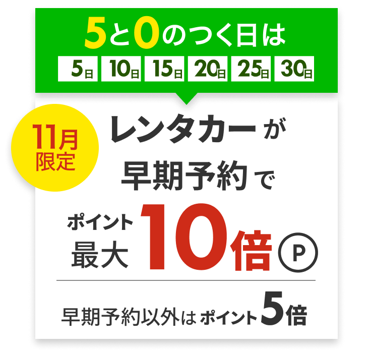 11月限定！5と0の付く日はレンタカー予約がポイント最大10倍 【楽天