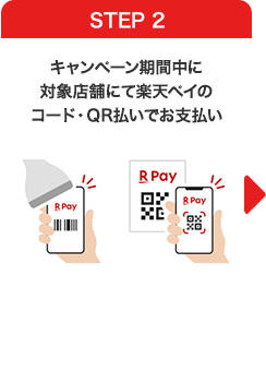 キャンペーン期間中に対象店舗にて楽天ペイのコード・QR払いでお支払い