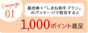 航空券＋「しまね和牛プラン」のパッケージで宿泊すると1000ポイント進呈キャンペーン