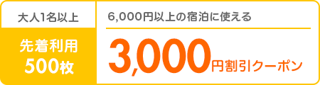 先着利用500枚｜3,000円割引クーポン