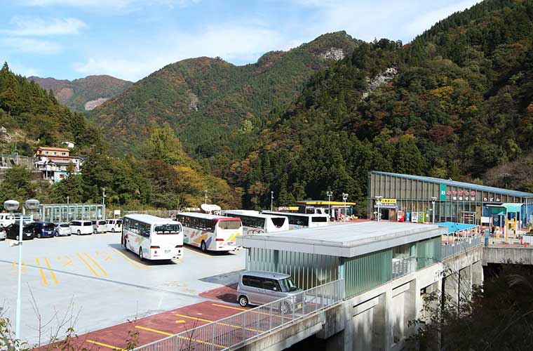 駐車場が併設されたかずら橋夢舞台