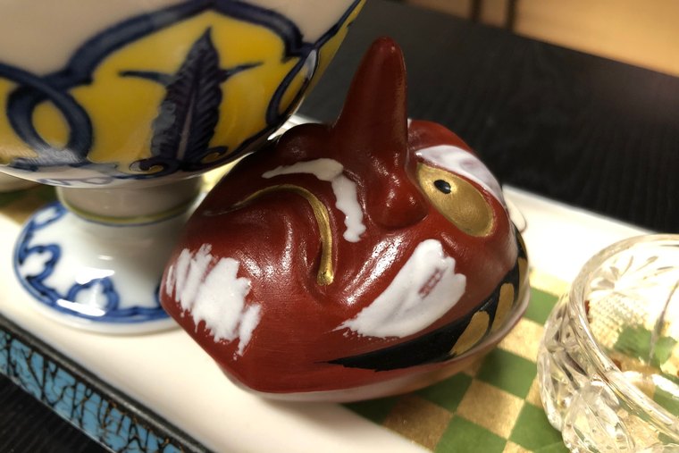 清水焼の鞍馬天狗の蓋