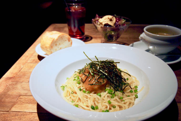 コマイ子醤油着けのパスタ