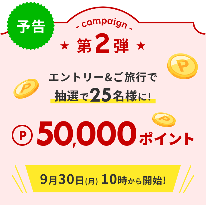 エントリー＆ご旅行で抽選で25名様に！50,000ポイント