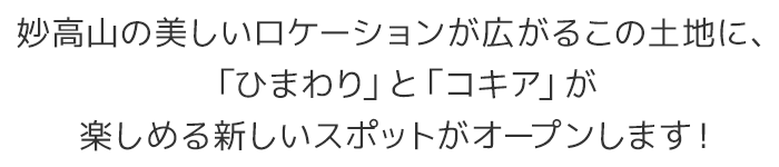妙高山の美しいロケーションが広がるこの土地に、「ひまわり」と「コキア」が 楽しめる新しいスポットがオープンします!