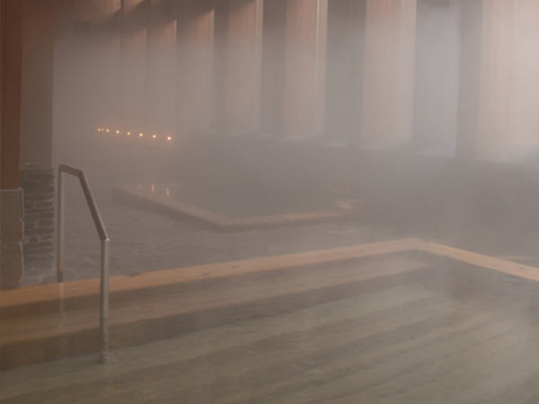 「湯元　湧駒荘」の神々の湯。源泉かけ流しの湯で至福の湯浴み