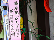 「ゆふいん 花由」さんのロビーにあった七夕飾り。短冊には海外のゲストからと思わしきものも。