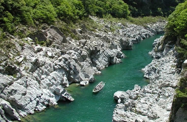 まずは大歩危峡観光遊覧船に乗って、大歩危峡の渓谷美を見学。大迫力の断崖絶壁と美しい川の色に感動！！