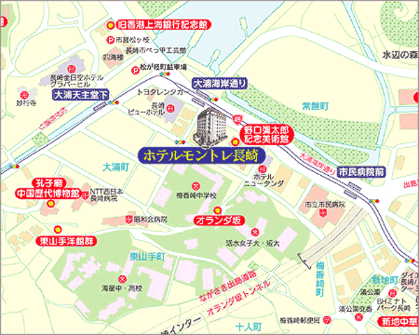 ホテルモントレ長崎への概略アクセスマップ