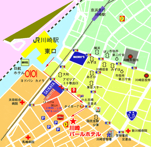 パールホテル川崎への概略アクセスマップ
