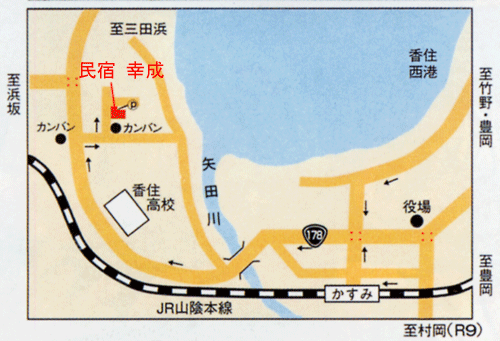 内湯民宿　幸成への概略アクセスマップ