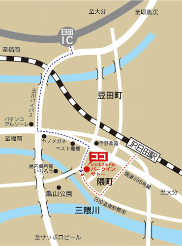 地図：ホテル　アウルム日田（旧パークインサトー）