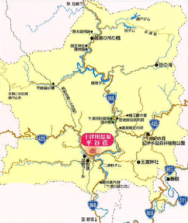 十津川温泉　旅館平谷荘への概略アクセスマップ