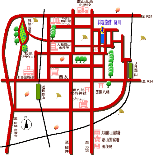 料理旅館　尾川への概略アクセスマップ