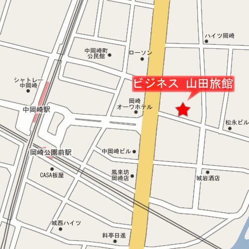 ビジネス　山田旅館への概略アクセスマップ