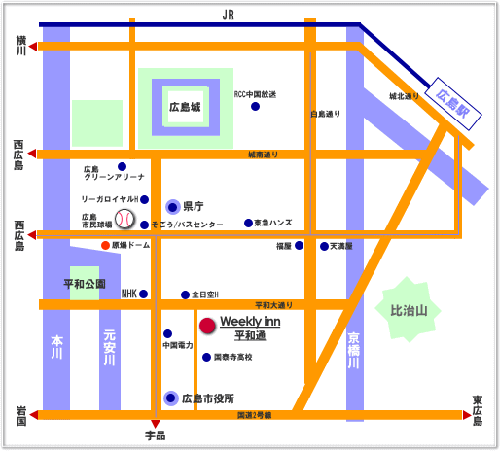 ウィークリーイン広島　平和通への概略アクセスマップ
