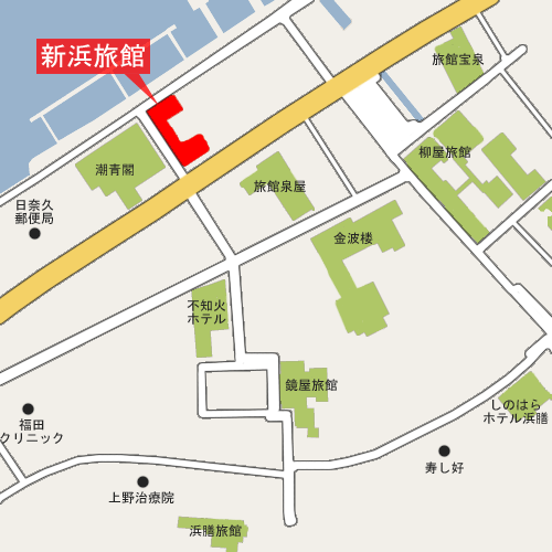 日奈久温泉　新浜旅館への概略アクセスマップ
