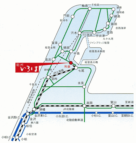 和倉温泉　能州いろはへの概略アクセスマップ