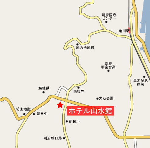 地図：別府鉄輪温泉　ホテル山水館