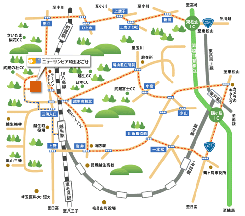 越生温泉美白の湯 温泉宿ニューサンピア埼玉おごせの地図画像