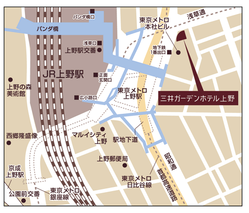 三井ガーデンホテル上野への概略アクセスマップ