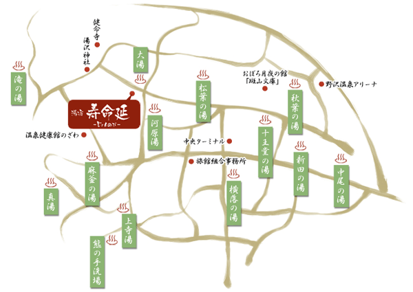 野沢温泉　湯宿　寿命延（じょんのび）への概略アクセスマップ