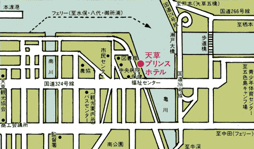 天草プリンスホテルへの概略アクセスマップ