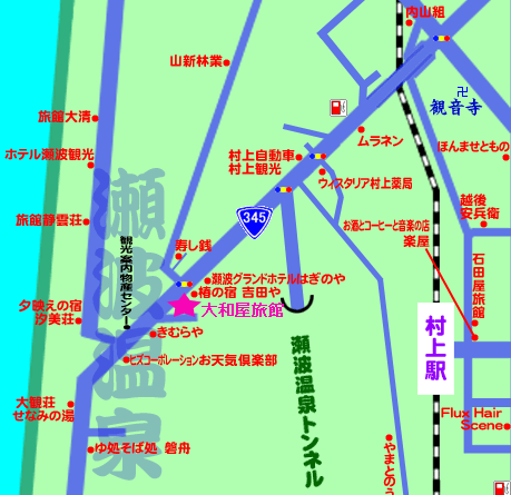 瀬波温泉　開湯の宿　大和屋旅館への概略アクセスマップ