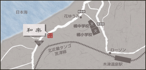 地図：夕日ヶ浦温泉　離れの宿　和楽
