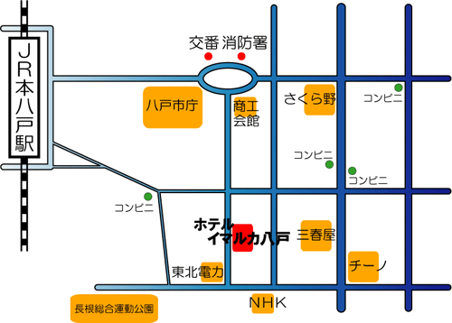 ホテルイマルカ八戸への概略アクセスマップ