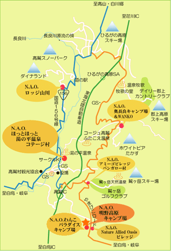 Ｎ．Ａ．Ｏ．明野高原キャンプ場＆貸別荘への概略アクセスマップ