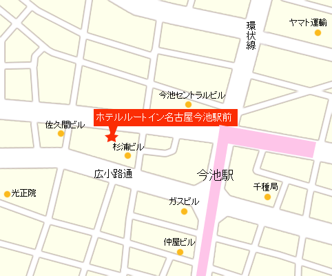 ホテルルートイン名古屋今池駅前への概略アクセスマップ