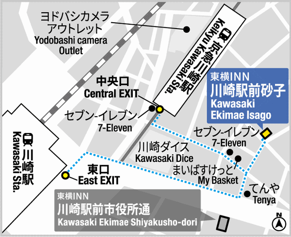 東横ＩＮＮ川崎駅前砂子への概略アクセスマップ