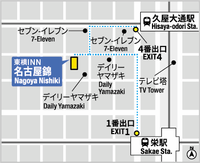 東横ＩＮＮ名古屋錦への概略アクセスマップ