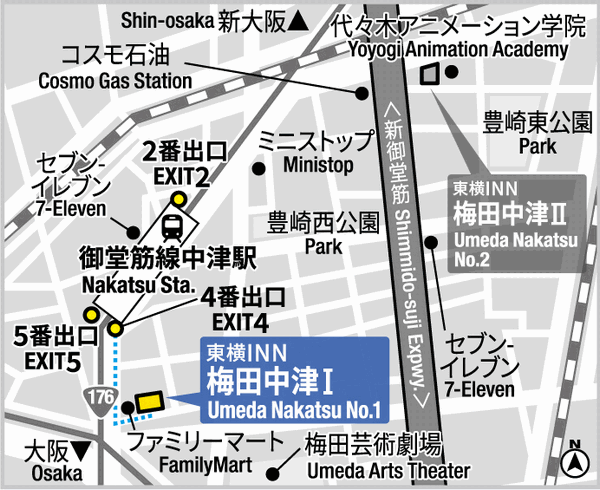 東横ＩＮＮ梅田中津１への概略アクセスマップ