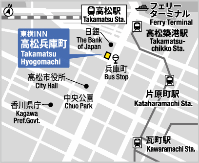 東横ＩＮＮ高松兵庫町への概略アクセスマップ