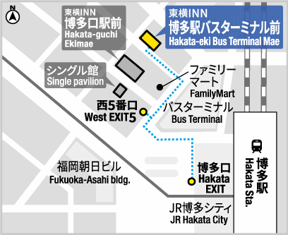 東横ＩＮＮ博多駅バスターミナル前への概略アクセスマップ