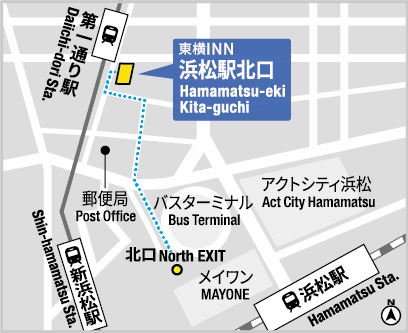 東横ＩＮＮ浜松駅北口への概略アクセスマップ