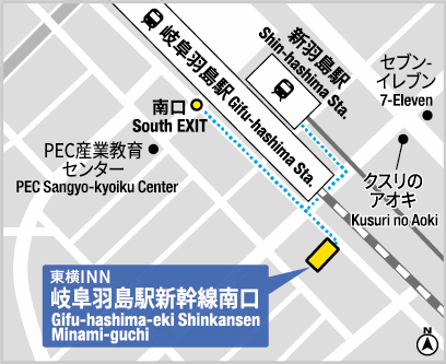 東横ＩＮＮ岐阜羽島駅新幹線南口への概略アクセスマップ