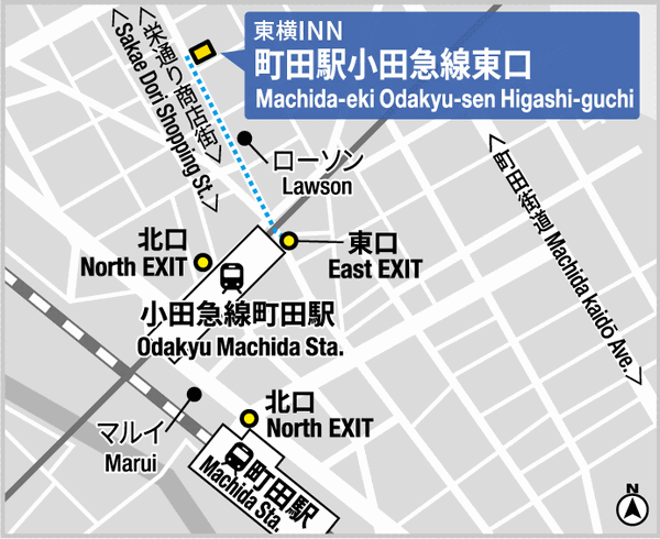 東横ＩＮＮ町田駅小田急線東口への概略アクセスマップ