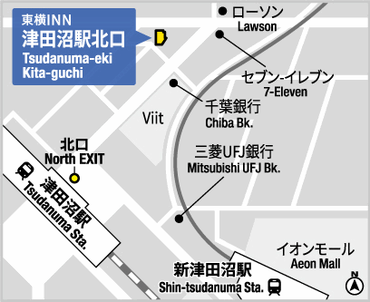 東横ＩＮＮ津田沼駅北口への概略アクセスマップ