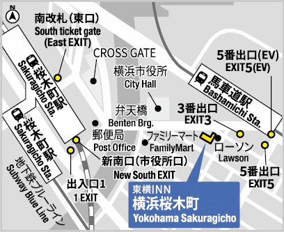 東横ＩＮＮ横浜桜木町への概略アクセスマップ