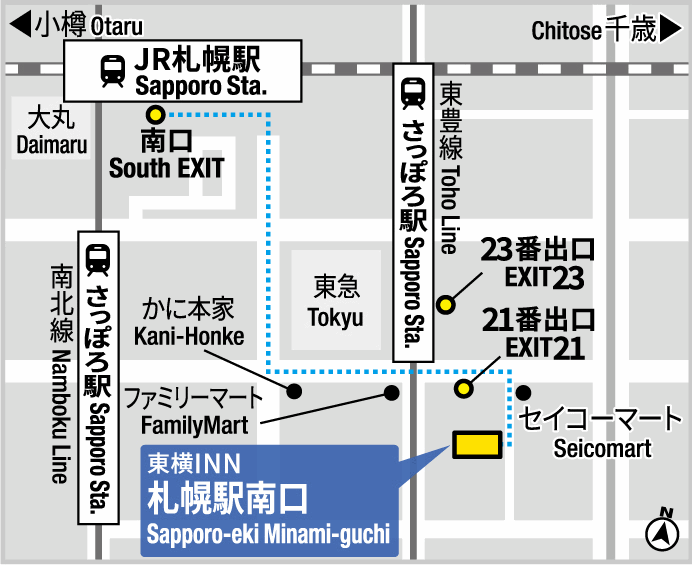 東横ＩＮＮ札幌駅南口への概略アクセスマップ