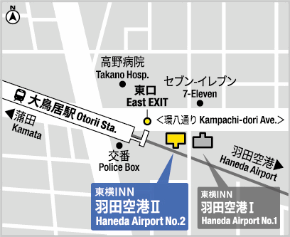 東横ＩＮＮ羽田空港２への概略アクセスマップ
