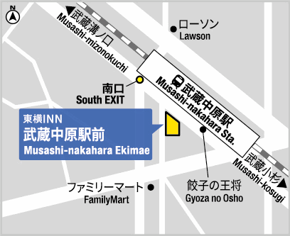 東横ＩＮＮ武蔵中原駅前への概略アクセスマップ