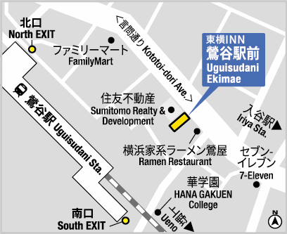 東横ＩＮＮ鶯谷駅前への概略アクセスマップ