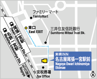 東横ＩＮＮ名古屋尾張一宮駅前への概略アクセスマップ