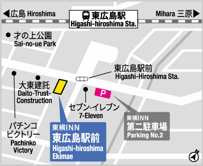 東横ＩＮＮ東広島駅前への概略アクセスマップ